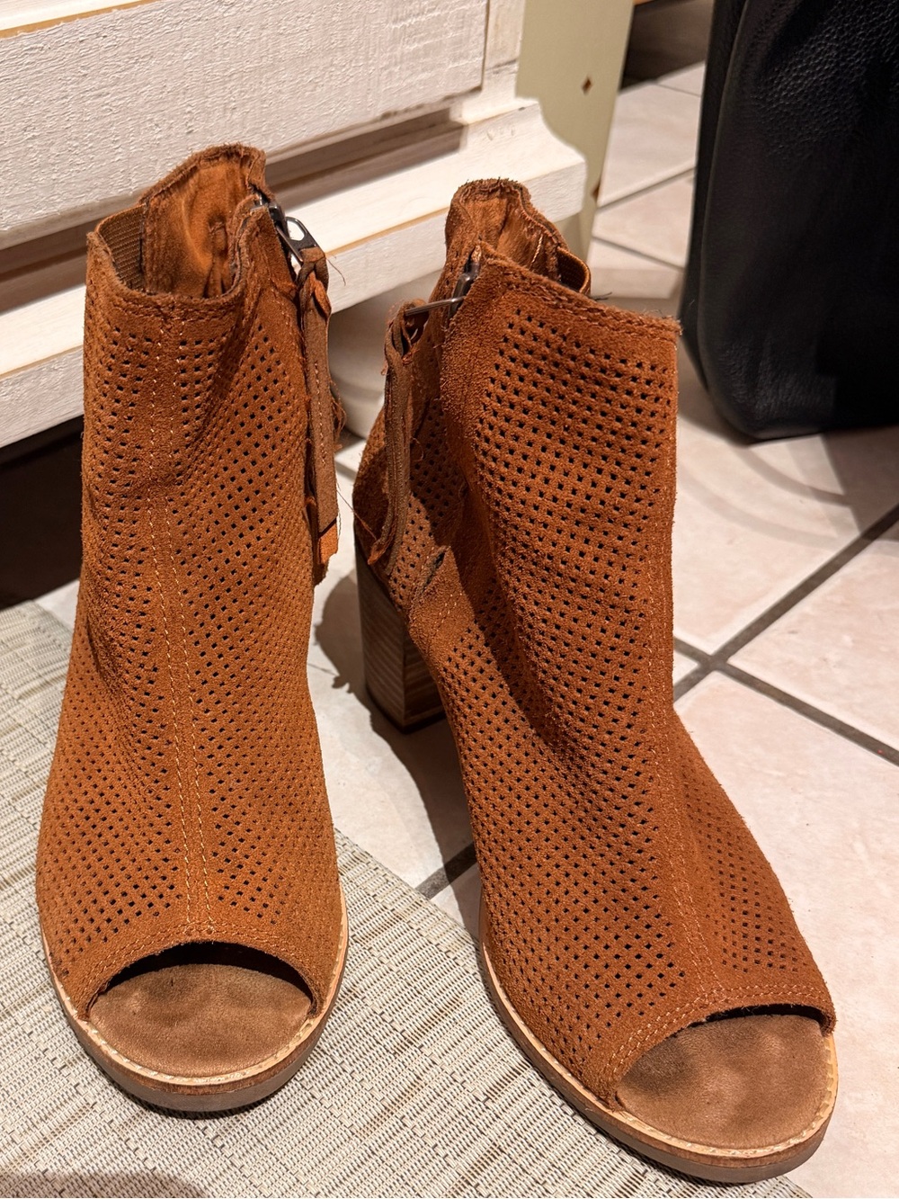 Tom’s Suede Peep- toe ankle boot